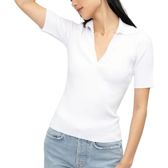 Cotton Citizen White Ibiza Ribbed Short Sleeve Polo Collared Top XS NWT - Picture 1 of 5